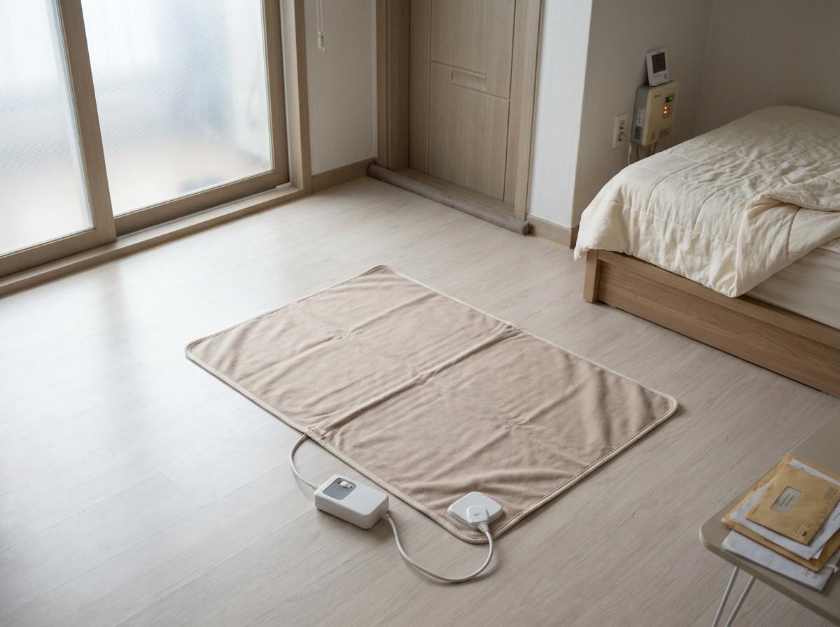 겨울 아파트 바닥에 펼쳐 놓고 보관 상태를 살펴볼 전기매트